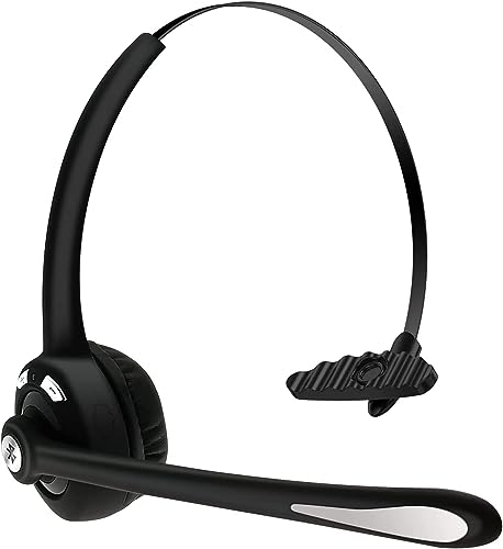 Trucker Bluetooth Headset with Microphone, Wireless Headphone with Microphone, Wireless Cell Phone Headset On Ear Design for Home Office Call Center Skype