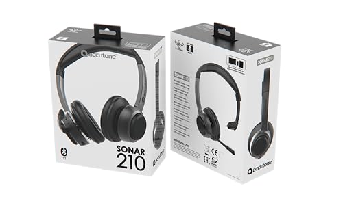 Accutone Sonar 210 Mono Bluetooth Headphones, Headset with mic, Long-Enduring Battery for PC/Mac & Cell Phones. Compatible with MS Teams/Skype/Zoom Best Choice for Work