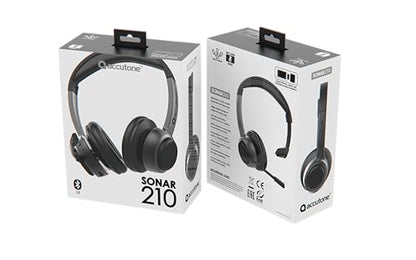 Accutone Sonar 210 Mono Bluetooth Headphones, Headset with mic, Long-Enduring Battery for PC/Mac & Cell Phones. Compatible with MS Teams/Skype/Zoom Best Choice for Work