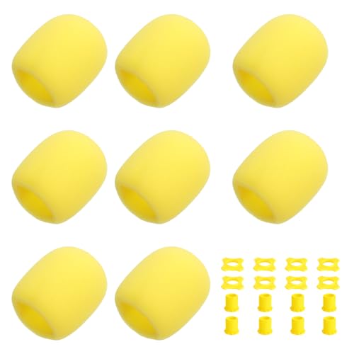 MECCANIXITY 8 Set Microphone Cover Foam Mic Cover, with 1.34" Mic Protection Silicone Ring and Anti Rolling Bottom Sleeve Holder for Karaoke DJ Concert Theater, Yellow - color: Yellow, size: 1.34"