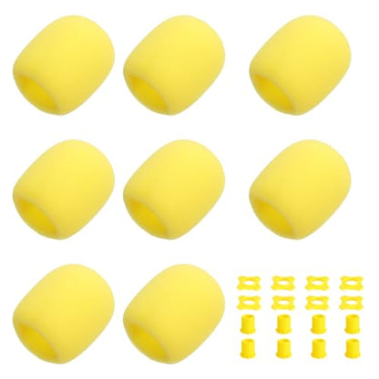 MECCANIXITY 8 Set Microphone Cover Foam Mic Cover, with 1.34" Mic Protection Silicone Ring and Anti Rolling Bottom Sleeve Holder for Karaoke DJ Concert Theater, Yellow - color: Yellow, size: 1.34"