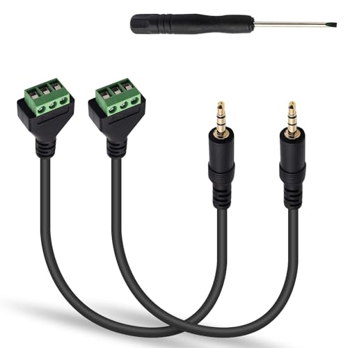 Poyiccot 3.5mm Screw Terminal Adapter Cable, 2Pack 3.5mm(1/8inch) Stereo Audio Balanced Male Jack to AV 3-Screw Video Balun Terminal Adapter Connector Cable (30cm) - size: 3.5mm trs stereo cable 30cm