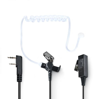 Covert Acoustic Tube Earpiece - for 2 Way Radios,Big MIC and PTT Surveillance Kit Headset,2-pin Plug Output 2-Wire Eartips, Compatible with Kenwood Walkie Talkie