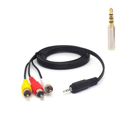 2.5mm TRRS to 3 RCA Male AV Cable 5FT for Camera AUX MP3 Speaker TV | 2.5mm to 3 RCA Male, Audio Video AUX Cord, 1.5M, Includes 2.5mm Female to 3.5mm Male Adapter for Smartphone, MP3, Speaker, TV - style: With Conversion Head