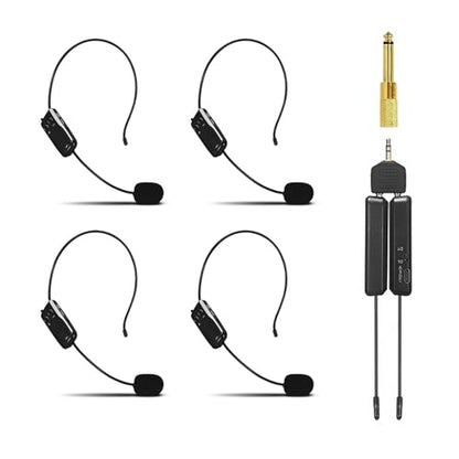 Wireless Microphone System for 4 People,2.4G Wireless Headset Mics and Handheld Mics 2 in 1,Ideal for Speakers,Voice Amplifier,PA System,Teacher,Tour Guides,Fitness Instructor