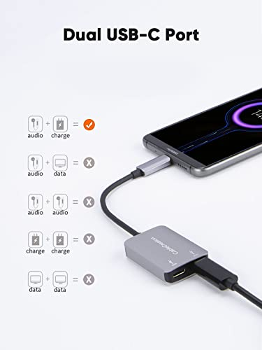 CableCreation USB Type C Splitter,2-in-1 USB C Audio Adapter and PD Charger | Type C Aux Dongle Compatible with iPad, MacBook, iPhone 16 15 Pro Max Plus, Galaxy S24/S23/S22+, Pixel 9/8/7+, Grey - style: USB C+USB C Audio (with tail)