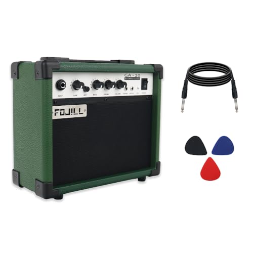 Fojill 20W Watt Electric Guitar Amplifier Amp Practice Small Portable Travel Mini Amp with 3.5 Headphone Jack Aux Distortion Gain Treble Bass Volume (Geen, 20W) - color: Green