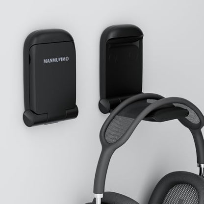 MAMUVIMO Headphone Stand, Headset Stand Foldable ＆ Sticky, Headphone Holder Hook Mount with Non-Slip Silicone, Adhesive Earphone Desk Hanger Clip Space-Saving for Airpods Max, All Earphones- Black - color: Black, size: 1 Pack