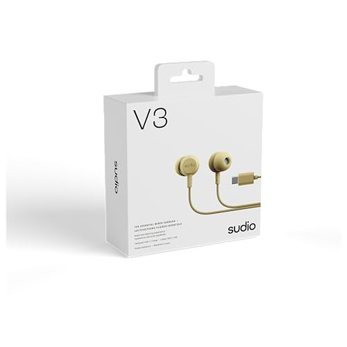 Sudio V3 Essential Wired Earbuds | in Ear Headphones with Cable and USB-C Connector | Tangle-Resistant Braided Cable | Built-in Microphone | IPX4 Water Resistant | No Charging Needed | (Yellow) - color: Yellow