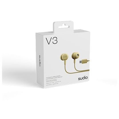 Sudio V3 Essential Wired Earbuds | in Ear Headphones with Cable and USB-C Connector | Tangle-Resistant Braided Cable | Built-in Microphone | IPX4 Water Resistant | No Charging Needed | (Yellow) - color: Yellow