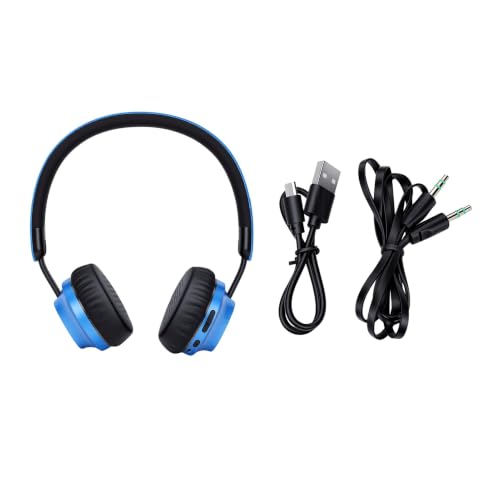 Wireless Headphones Over Ear, with Brushed Metal Design (Blue) | Over The Ear Headset with Foldable, Stereo Breathing Light, 16H Playtime for Travel Home Office Cellphone PC - color: Blue