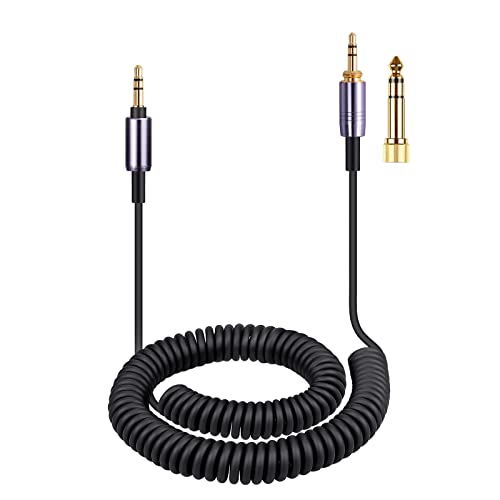 ATH-M50xBT Cable, Coiled Aux Cord for Audio Technica ATH-M50xBT2 Headphones | 3.5mm to 3.5mm(1/8") Extension Wire with 6.35mm(1/4") Adapter for ATH-SR50BT Wireless Headset, 14ft