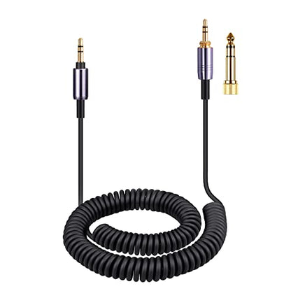 ATH-M50xBT Cable, Coiled Aux Cord for Audio Technica ATH-M50xBT2 Headphones | 3.5mm to 3.5mm(1/8") Extension Wire with 6.35mm(1/4") Adapter for ATH-SR50BT Wireless Headset, 14ft