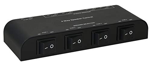 61050 2 to 4 Way Speaker Switch, 1 in 2 Out to 1 in 4 Out Way Pair Stereo Speaker Selector W/Terminal Clamps Metal Non-Slip Box - Black (1 x 4 Way) - color: Carbon Black