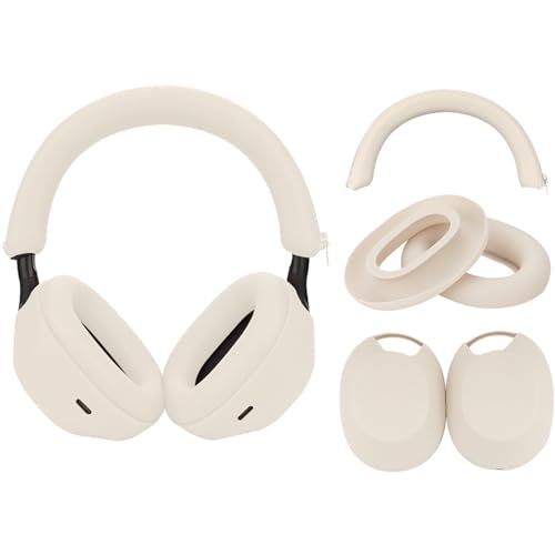 Adhiper XM5 Sweat Covers Accessories for Sony WH-1000XM5 - Beige | Soft Silicone Case, 3-in-1 Headphone Covers with Ear Cover & Headband Cover & Shell Protector, Sweatproof & Washable - color: Off White