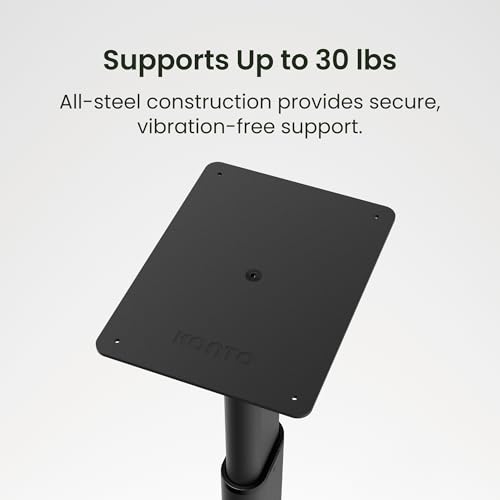 Kanto SPH Adjustable Height Bookshelf Speaker Stands, Pair | Heavy Duty Steel Floor Speaker Stands 24 to 42 in | Holds 30 lb | Internal Cable Management | Reduced Vibration | Carpet Spikes | Black - color: Black, size: Height Adjustable