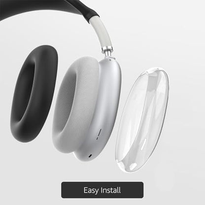 MOLOPPO 3 in 1 Case Cover Compatible with AirPods Max 2/1 2024/2020, Black | Anti-scratch Clear Soft TPU Ear Cups /Silicone Ear Pad Case /Headband Cover for AirPods Max, Transparent Accessories for Max - color: A3-Clear + Black