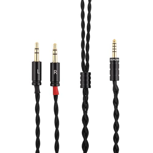 Linsoul Tripowin Nova 2M Over-Ear Monitor Headphone Cable | 4-Strand Silver Foil/OCC Hybrid Upgrade Cable , Dual 3.5mm to 4.4mm/3.5mm/XLR Plug, for Musicians Audiophiles, 4.4mm, Black - style: 4.4mm