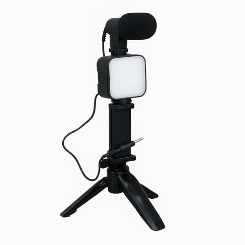 Professional Streaming Setup with LED Light, Microphone, Tripod Stand, Handheld, Universal Mount for Smartphone