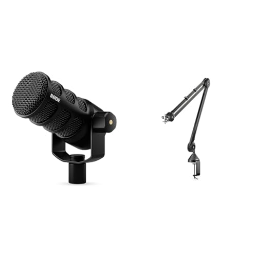 RØDE PodMic USB Versatile Dynamic Broadcast Microphone With XLR and USB Connectivity for Podcasting, Streaming, Gaming, Music-Making and Content Creation & PSA1 Swivel Mount Studio Microphone Boom Arm