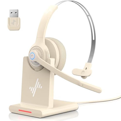 Bluetooth Wireless Headset with Mic for Work, Bluetooth 5.2, Advanced Noise Reduction Microphone, Clear Calls - Comfortable On-Ear Headphones, Applicable to PC, Laptop, Phone, Android, Zoom, Office - color: Apricot