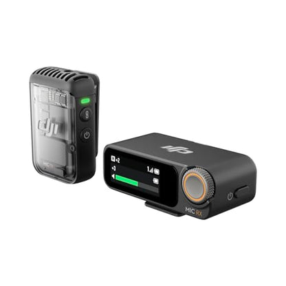 DJI Mic 2 (1 TX + 1 RX), Wireless Mic with Intelligent Noise Cancelling | 32-bit Float Internal Recording, Optimized Sound, 250m (820 ft.) Range, Microphone for iphone, Android, Camera, Vlogs