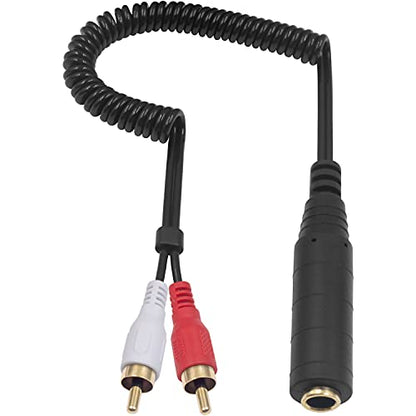 Poyiccot RCA to 1/4 Female Adapter Cable, Coild Spring 6.35mm to RCA Adapter, 1/4 inch TRS Stereo Jack Female to 2RCA Male Plug Y Splitter Extension Cable, 2.6ft