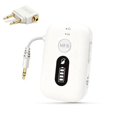 SIMOLIO Bluetooth Transmitter for Airplane, 20 Hr Battery, Supports 2 Earbuds/Wireless Headphones, 3.5mm AUX Wireless Audio Transmitter for TV, Gym Equipment, Controller, MP3 Player - color: White