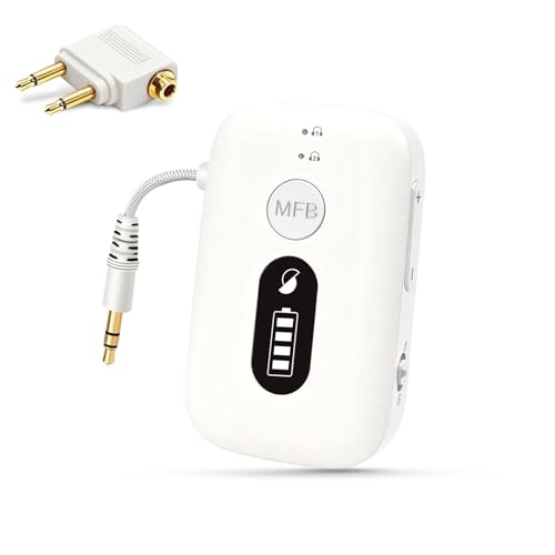 SIMOLIO Bluetooth Transmitter for Airplane, 20 Hr Battery, Supports 2 Earbuds/Wireless Headphones, 3.5mm AUX Wireless Audio Transmitter for TV, Gym Equipment, Controller, MP3 Player - color: White