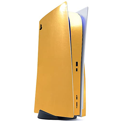 PlayVital Chrome Gold Glossy Full Set Skin Decal for ps5 Console Disc Edition, Sticker for ps5 Vinyl Decal Cover for ps5 Controller & Charging Station & Headset & Media Remote - color: Chrome Gold