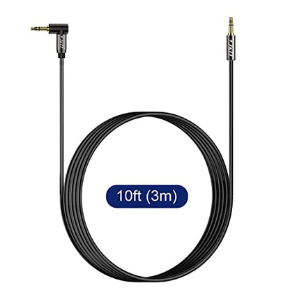 J&D 3.5mm Stereo Audio Aux Jack to Jack Gold Plated Cable 90 Degree Right Angle Compatible for iPhone, Galaxy, Speakers or All Other Devices, 10 Feet - size: 10 Feet