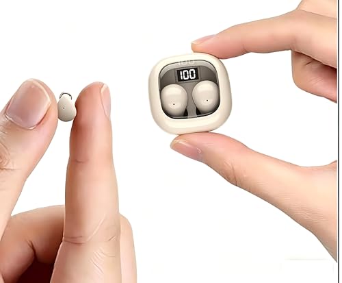 Smallest Invisible Sleep Earbuds Bluetooth 5.3 for Side Sleepers Small Ears | Tiny discreet earbuds with LED Display & ENC Noise Cancelling, ultra lightweight for overnight sleep & small ear canals - color: Skin color