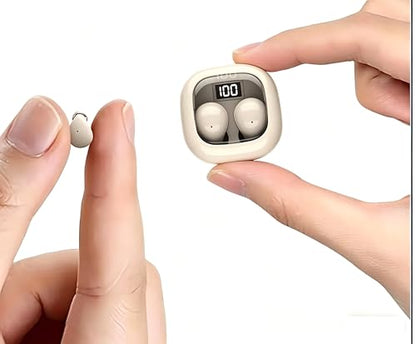Smallest Invisible Sleep Earbuds Bluetooth 5.3 for Side Sleepers Small Ears | Tiny discreet earbuds with LED Display & ENC Noise Cancelling, ultra lightweight for overnight sleep & small ear canals - color: Skin color