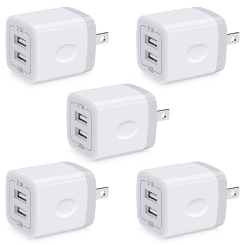 USB Wall Charger Plug 5Pack 2.1A Dual Port Fast Charger Adapter Phone Block Box for iPhone Air 17 16 15 14 13 12 11,Samsung Galaxy S25 Ultra S24 A16 A15 S23 S22 S21 S20 Z Fold 7,Google Pixel 10 9 8Pro - color: White