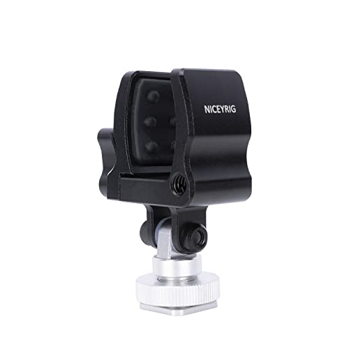 NICEYRIG Shock-proof Shotgun Microphone Holder with 18.5-35 mm Adjustable Clamp, Microphone LED Flashlight Aluminum Holder for Camera, Cage Rig, Tripod - 549