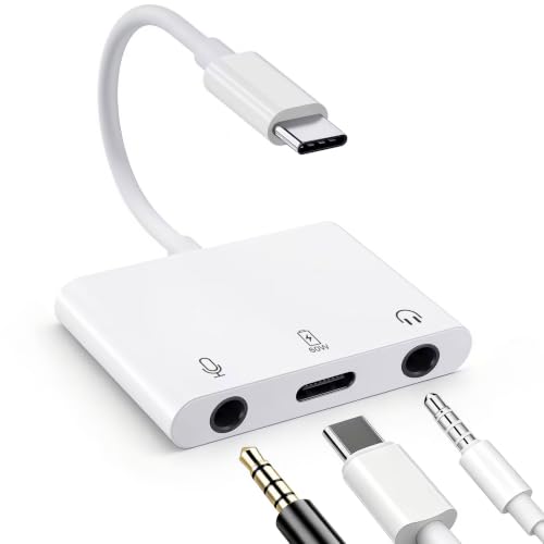 USB C to Microphone & 3.5mm Headphone Adapter with PD Fast Charging for Live-Streaming, 3-in-1 Aux to USB C Audio & MIC Splitter Compatible with iPhone 17/16/15, iPad Pro, Galaxy S26, and More