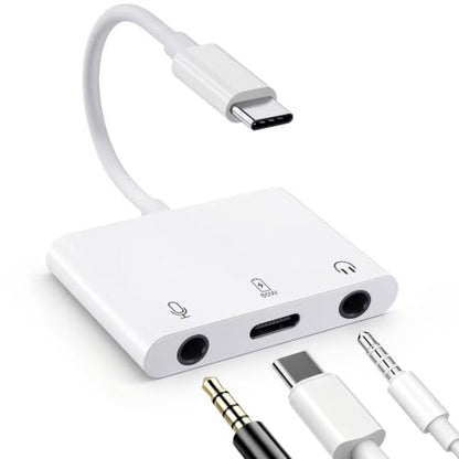 USB C to Microphone & 3.5mm Headphone Adapter with PD Fast Charging for Live-Streaming, 3-in-1 Aux to USB C Audio & MIC Splitter Compatible with iPhone 17/16/15, iPad Pro, Galaxy S26, and More