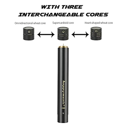 happymusic CM2 Pencil Stick Condenser Microphone，Interchangeable Omni,Cardioid and Super Cardioid Capsules for Acoustic Woodwind Instruments &Professional Audio Recording Acoustic