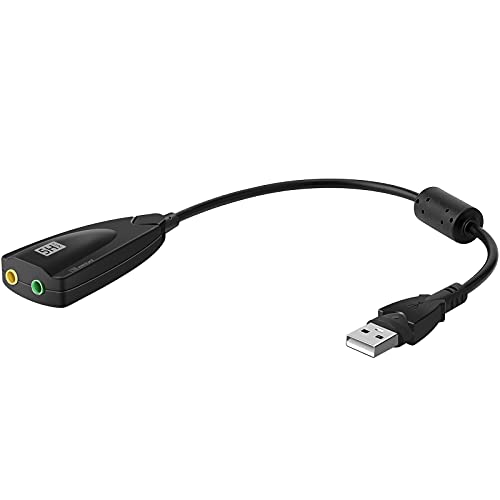 USB Stereo Sound Card, USB 7.1 External Audio Sound Adapter Card 5Hv2 Channel Converter to 3.5mm Headphone Microphone Jack for Mac, PC, Windows.