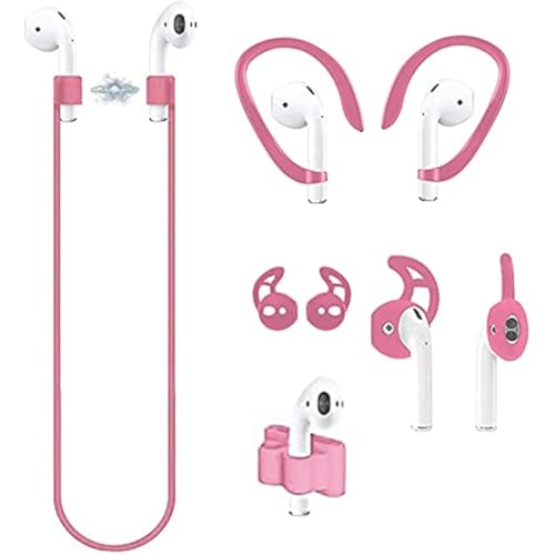 4 in 1 Anti-Lost Accessories for Airpods, Airpods Strap Magnetic Cord, Ear Hooks and Covers Compatible with Airpods 1 & 2, Airpods Watch Band Holder, Sakura pink