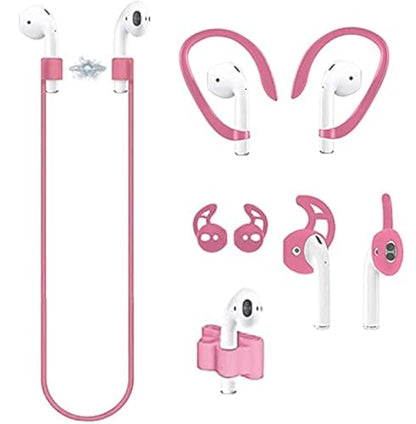 4 in 1 Anti-Lost Accessories for Airpods, Airpods Strap Magnetic Cord, Ear Hooks and Covers Compatible with Airpods 1 & 2, Airpods Watch Band Holder, Sakura pink