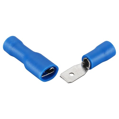 BAOMAIN 0.187" Female & Male Spade Terminals Kit 16-14 AWG 100-Pack | Blue Insulated Tin-Plated Crimp Connectors for 16-14 AWG Wiring. Kit Include 0.187" 4.8mm Female and Male Quick Terminals - size: Fully Insulated Female and Male