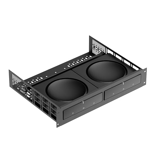 ynVISION.DESIGN 2U Rack Mount Shelf for Sonos Amps, 11" Deep, 2 Pack | holds 2 amps, 11in deep, fits 19in AV, audio, and server racks, vented with cable management, custom fit, rear support bar - size: 2 Pack