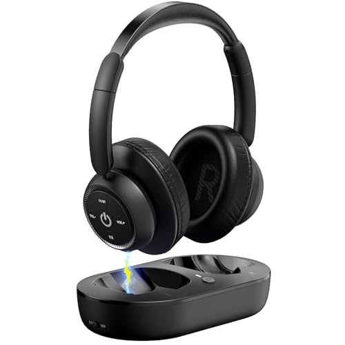 Wireless TV Headphones for Seniors with Transmitter,Black - color: Black