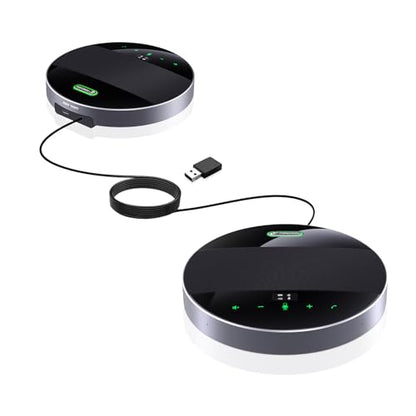 TONGVEO 2-in-1 Conference Speaker and Microphone, Daisy Chain Wireless Bluetooth Speakerphone with 360° omnidirectional mics USB/Dongle/Bluetooth Connection 18H Talk Time for 15-30 People Meeting - color: Black
