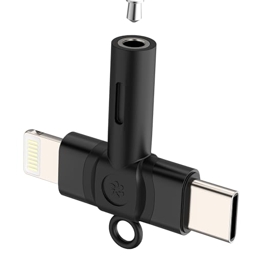 Aux to USB C 어댑터 아이폰 17 16 15 14 13 프로 맥스 라이트닝 헤드폰 잭 3.5mm 오디오 케이블 (2in1) 아이팟 안드로이드 보조 이어폰 컴퓨터 마이크용 삼성 S22 듀얼 포트와 호환