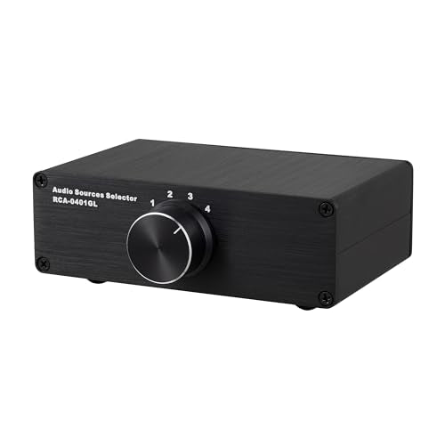 4 to 1 (1 to 4) RCA Audio Source Signal Switch Box Manual Passive Audio Splitter Box 1 in 4 Out HiFi Lossless selector L/R (RCA 0401GL)