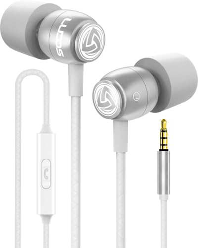 LUDOS Clamor Wired Earbuds in-Ear Headphones, 5 Years Warranty, Earphones with Microphone, Noise Isolating Ear Buds, Memory Foam for iPhone, Samsung, School Students, Kids, Women, Small Ears - White - color: White, style: 3.5 mm