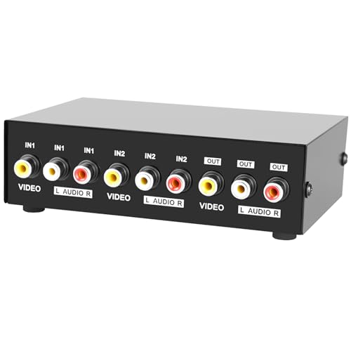 Panlong 2 Port AV RCA Switch 2 in 1 Out Composite Video L/R Audio Switcher Selector Box for DVD Player, Sega Genesis, SNES, N64, PS2/3 Game Consoles