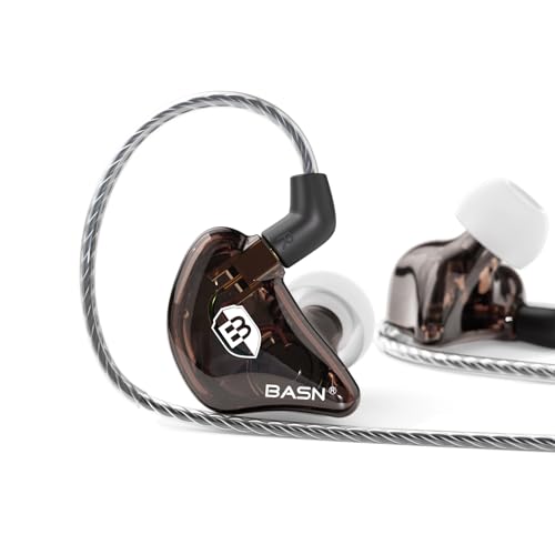 BASN Bsinger PRO in-Ear Monitors Hybrid Dynamic Dual Drivers Two Detachable MMCX Cables Musicians in-Ear Earbuds Headphones (Brown) - color: Brown